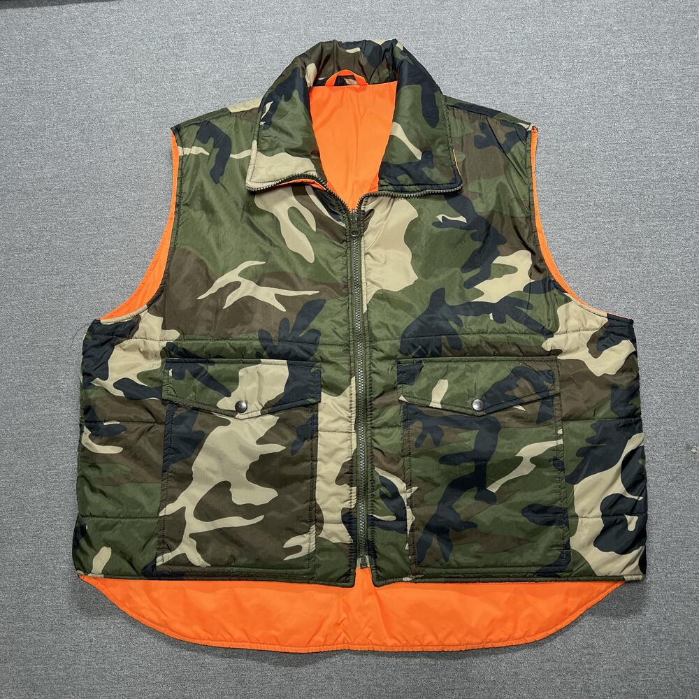 VTG Winchester Puffer Vest Mens XL Camo Blaze Orange Reversible Quilted Hunting